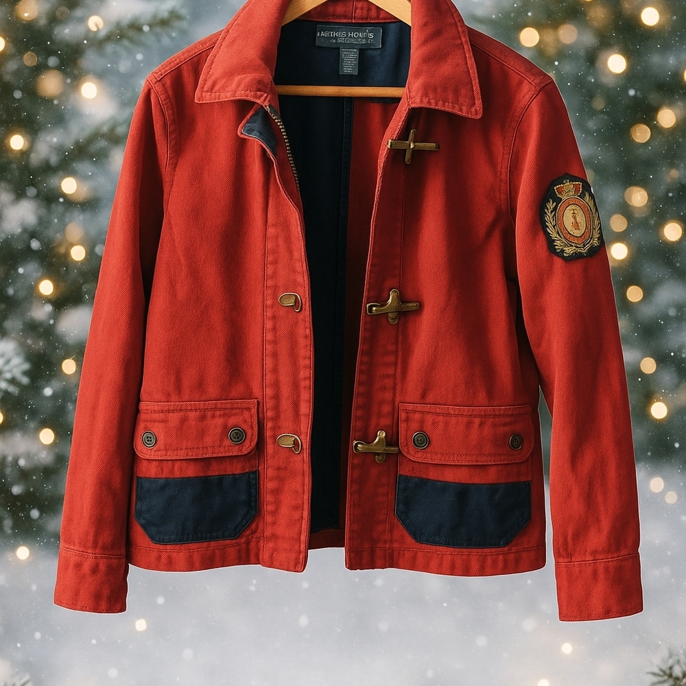 Ralph Lauren Red Utility Jacket with Navy Pocket Accents